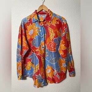 Sophisticates by Jonathan Martin 100% silk bright floral button down shirt Small